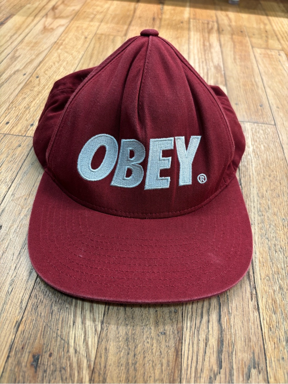 Obey Burgundy Snapback Hat with White Logo